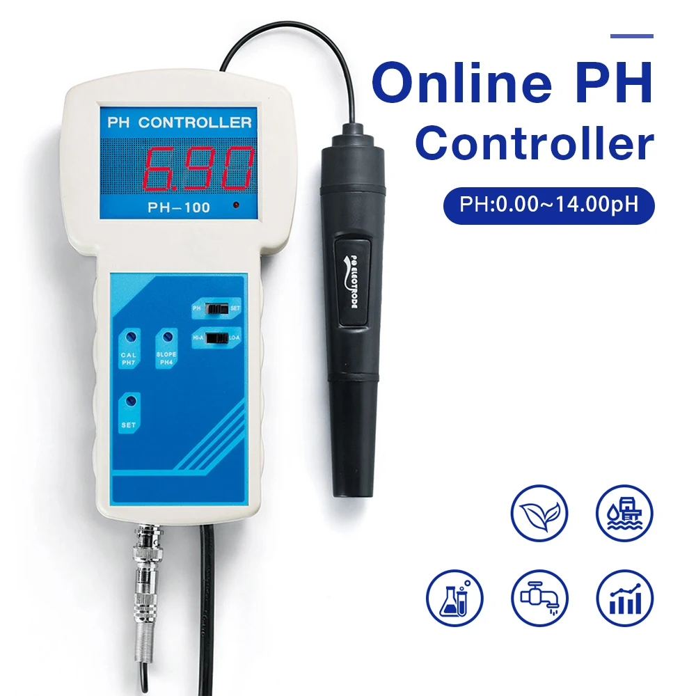 

PH-100 Online PH Controller BNC Probe Water Quality Tester Digital PH Controller for Hydroponics Aquarium Industrial 110V/220V