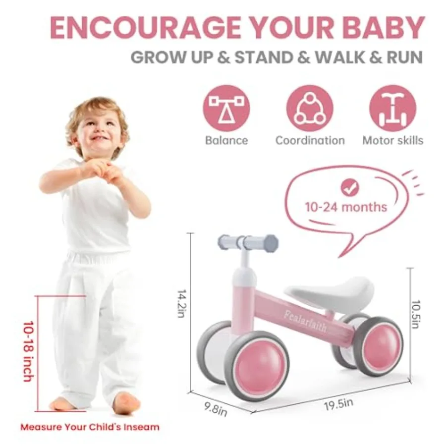 Vélo d'équilibre pour bébé de 1 an, pour garçons et filles, premier vélo avec 4 roues lumineuses colorées, vélo d'équilibre pour tout-petits de 12 à 24 mois