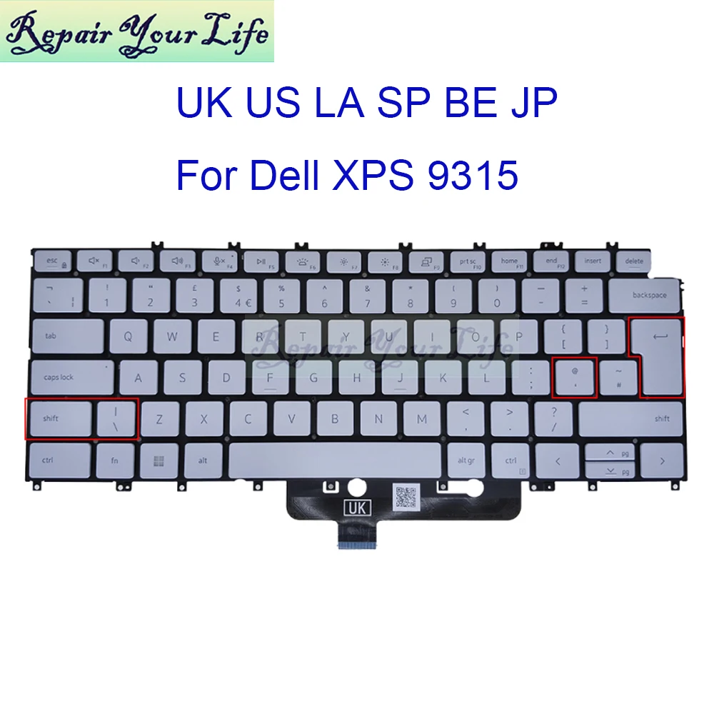 Teclado retroiluminado en español latino para EE. UU., Reino Unido, para Dell XPS 13 9315 0VGKDM 06V84Y 065J1J 08CF79, teclado japonés belga AZERTY para portátil