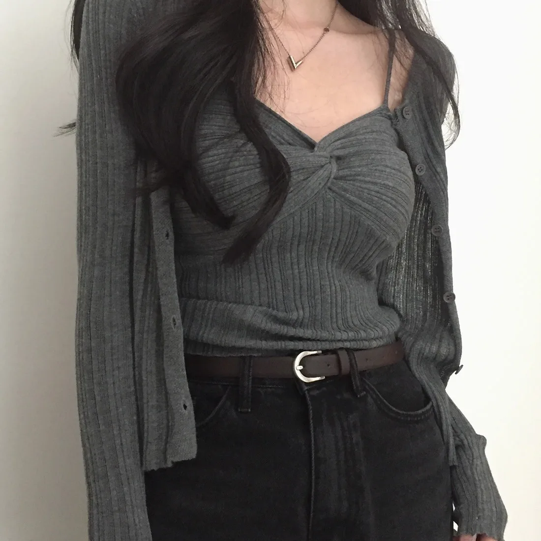 レディース ニット セーター シック 春夏 シンプル 着痩せ タンクトップ + ニット カーディガン ツーピース セット 通勤 スタイリッシュ レギュラー レ...