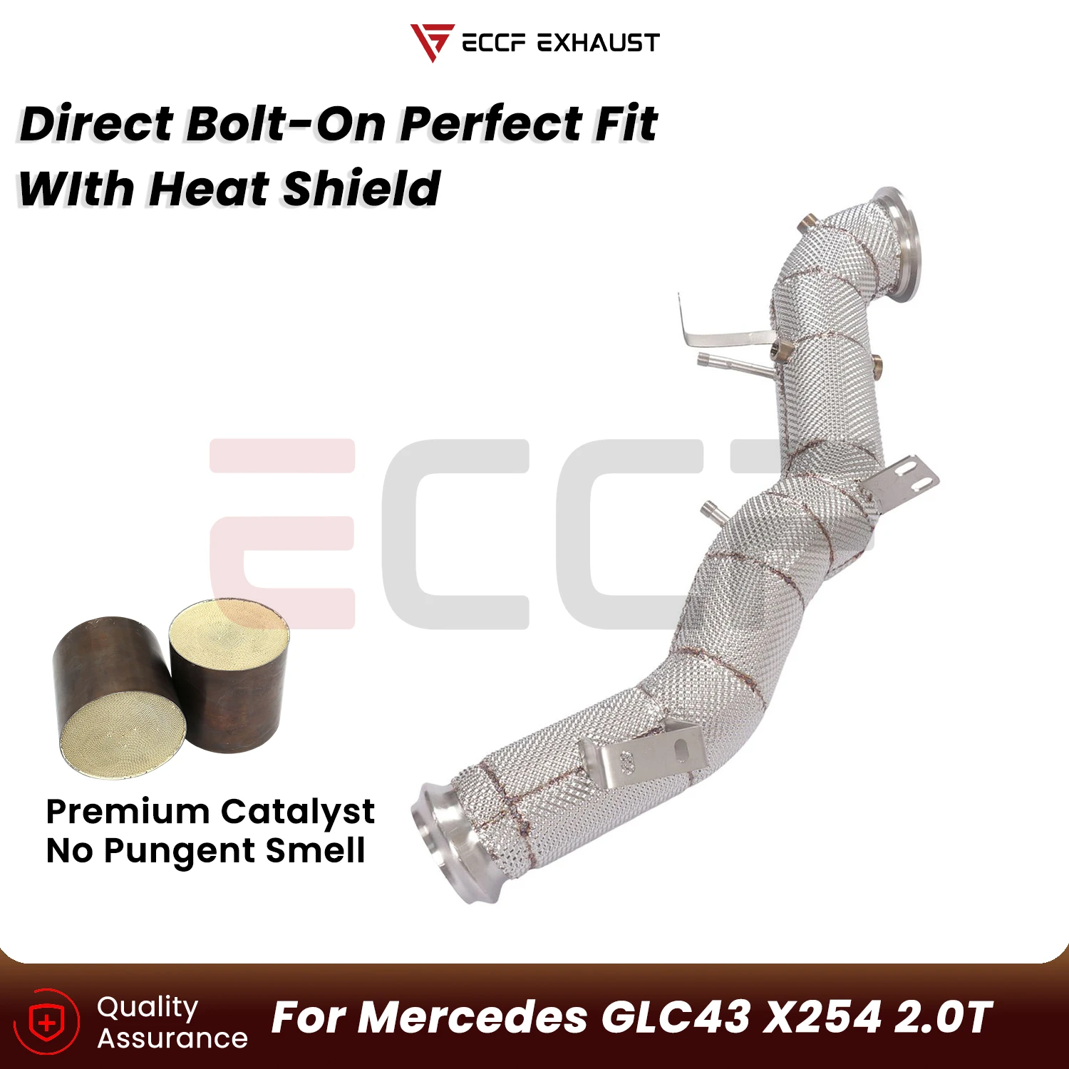 Sporty Downpipe With Heat Shield For Mercedes GLC43 X254 2.0T Aggressive Exhaust Sound Plug and Play Upgrade Performance