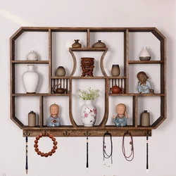 Solid wood wall mounted wall tea shelf shelf hanging wall tea set teacup rack decoration