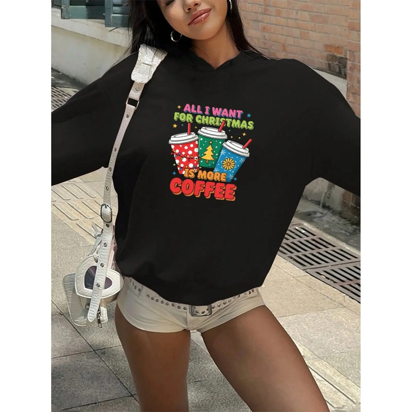 

Women Fashion Plus Velvet Casual Loose Sweatshirt Loose Pullovers Winter Comfortable Christmas Printed Hoodies Long Sleeve Tops