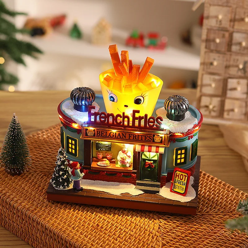 

Рождественская музыкальная шкатулка с подсветкой, декоративное украшение из смолы в виде подарочной коробки с Санта-Клаусом для дома, кухни, кафе, витрины, праздничного оформления, идея для подарка на праздник