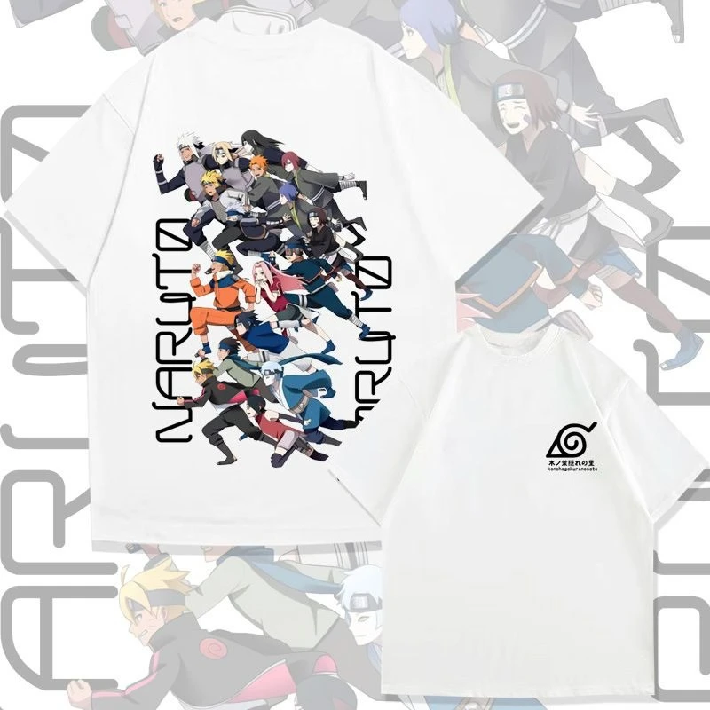 

Наруто Шиппуден совместная футболка мужская Наруто Саске Какаши Учиба семейный принт из чистого хлопка свободная японская с короткими рукавами женская