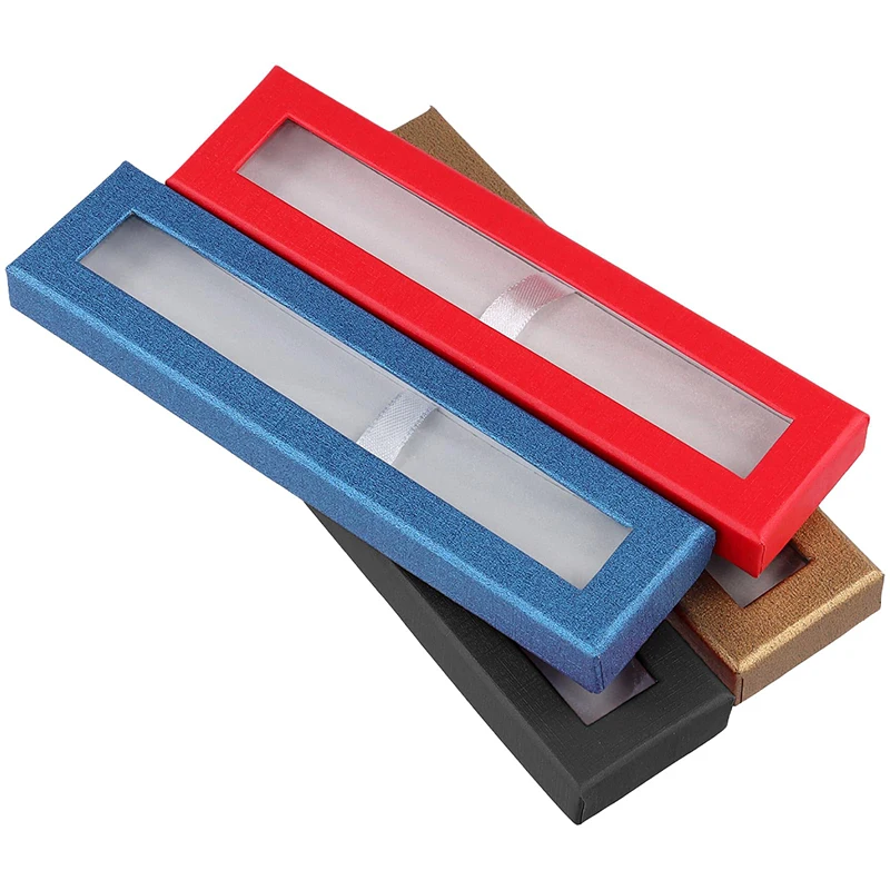 48Pcs Gift Pen Packaging Boxes Small Cardboard Paper Pencil Case Transparent Clear Lid Pens Box With PVC Windows