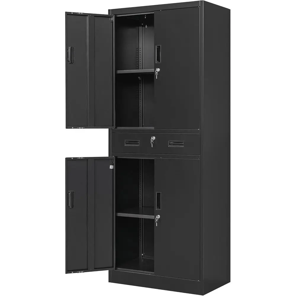 

71 Tall Steel Locking Cabinet with Adjustable Shelves, Suitable for Office, Home, and Garage Use (Black)