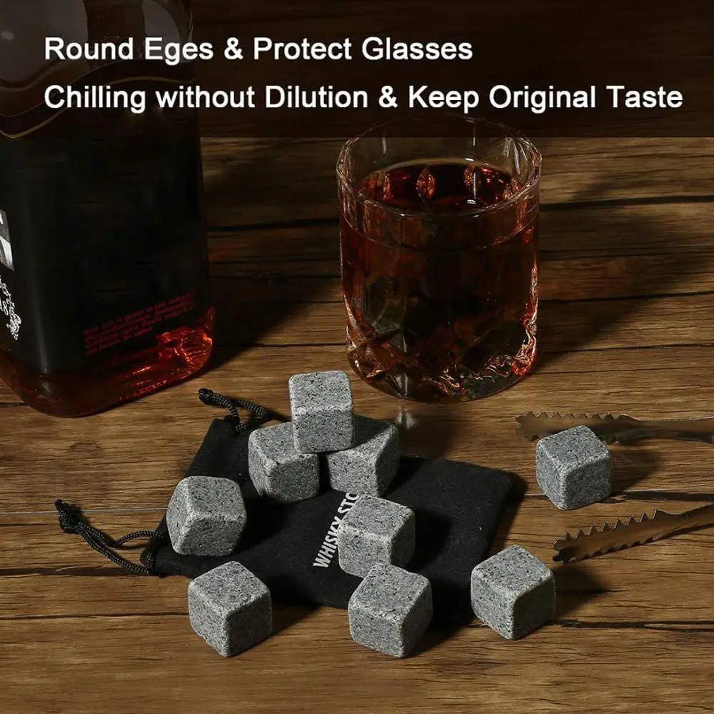 9Pcs Whiskey Stones Gift Set Granite Chilling Stones Whiskey Rocks Reusable Ice Cubes Best Gift Whiskey Stones Whisky Rocks