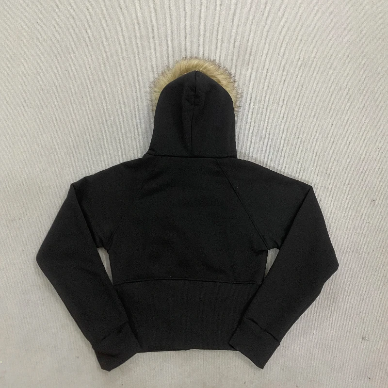 เสื้อฮู้ดสไตล์โกธิคสีพื้นเข้มแบบยุโรปอเมริกัน แขนยาว ซิปหน้า ทรงสลิม สไตล์ยุค 2000 โชว์เอว เซ็กซี่  สำหรับสาวมั่น