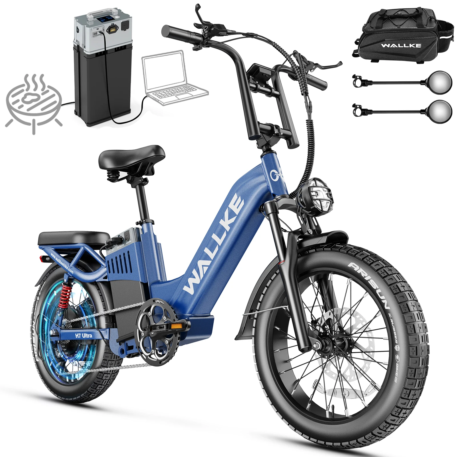 

Wallke H7 ULTRA 4000W Ebike with 2640Wh Portable Power Station 37MPH Fast Electric Bike for Adults 48V 55Ah Long Range Ebike Torque Sensor UL2849