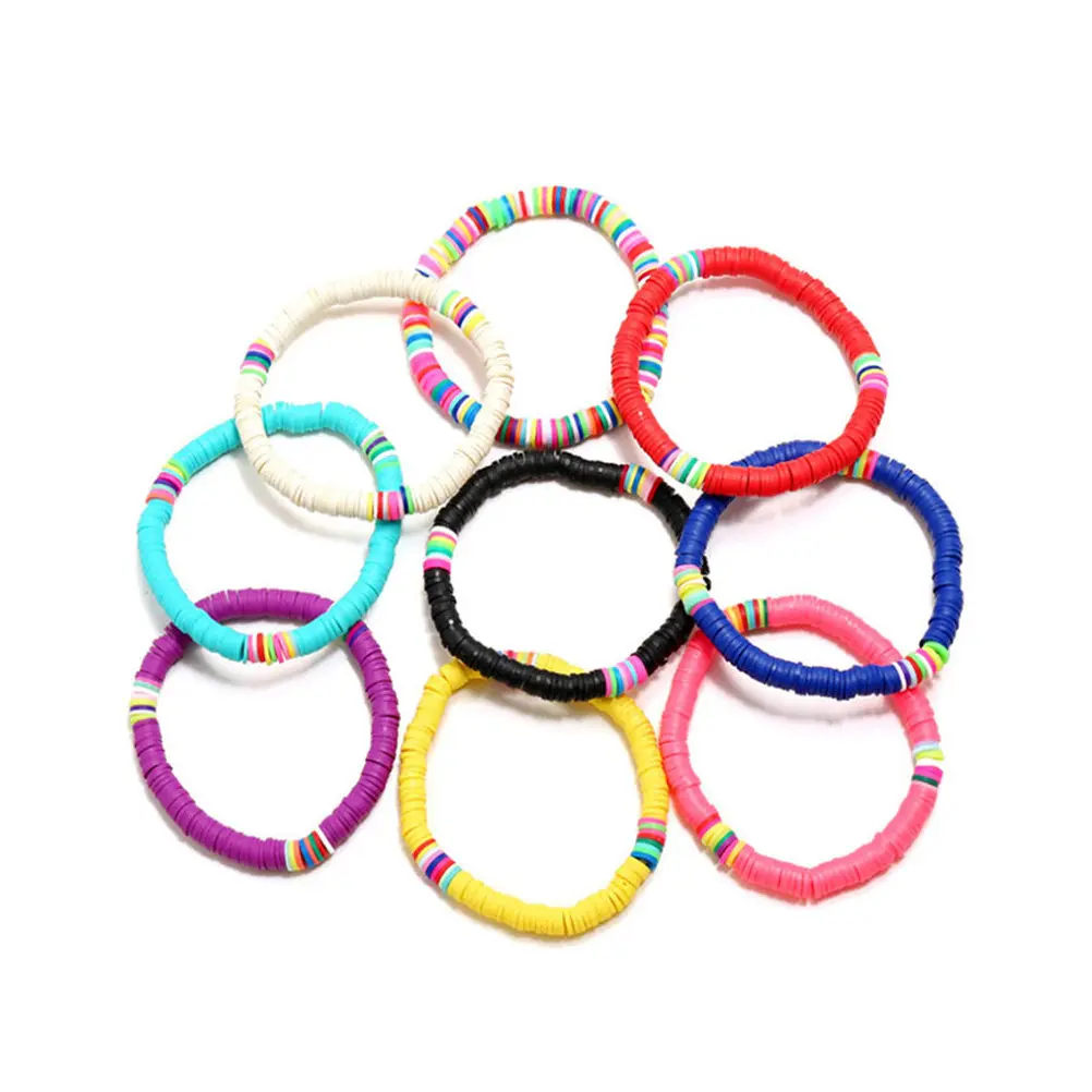 1Pcs Colorful Polymer Clay Bracelet Bohemian Style Elastic Wrist String Fashion Stackable Beach Hand Jewelry Clay Bracelet