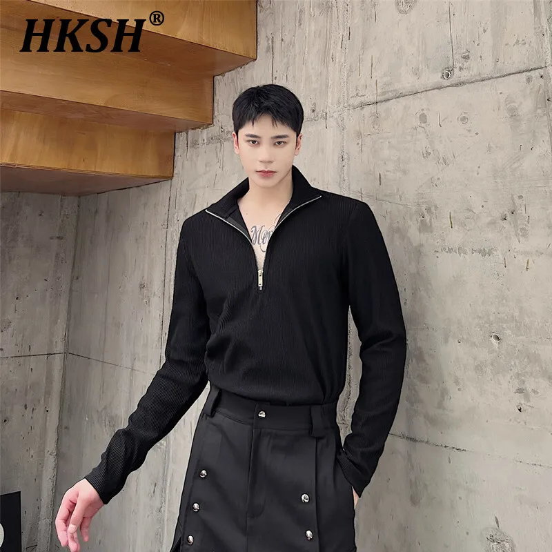 HKSH Spring Autumn New Men's Tide Dark Pullover Long Sleeve T-shirt Trendy Versatile Slim Fit Top Chic Elegant Sweatshirt HK3265