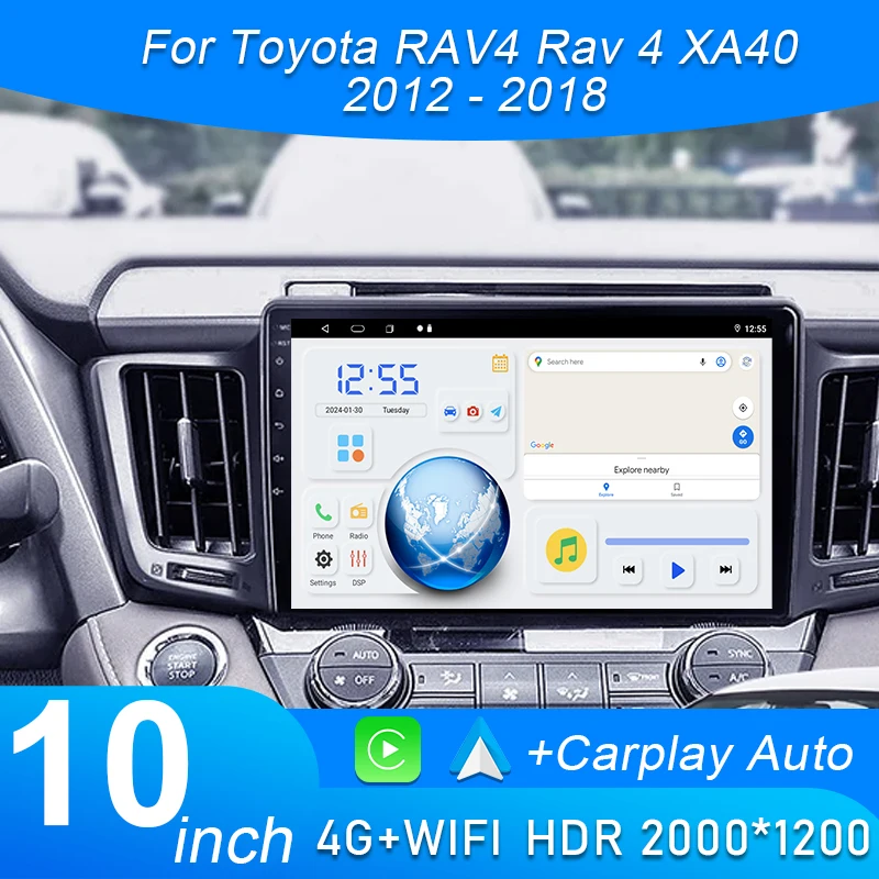 Android 15 Carplay Auto Car radio For Toyota RAV4 RAV 4 Xa40 2012 2013 2014 2015 2016 2017 2018 2019 Stereo Multimedia Player BT