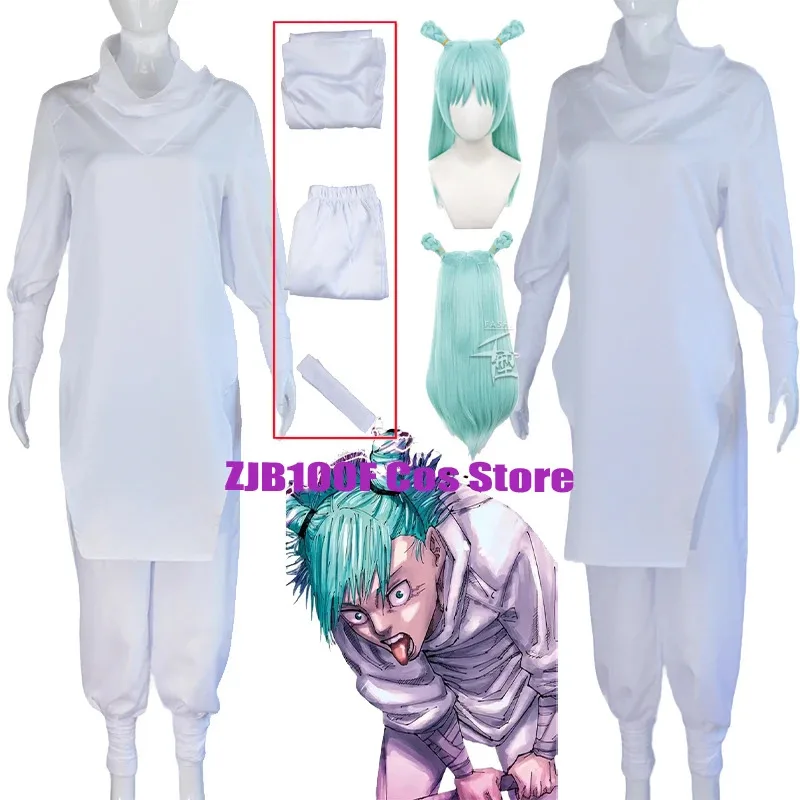 Disfraz de Anime Jujutsu Kaisen Kashimo Hajime, uniformes blancos, traje, peluca, fiesta de Halloween, disfraz de juego de rol para mujeres y hombres