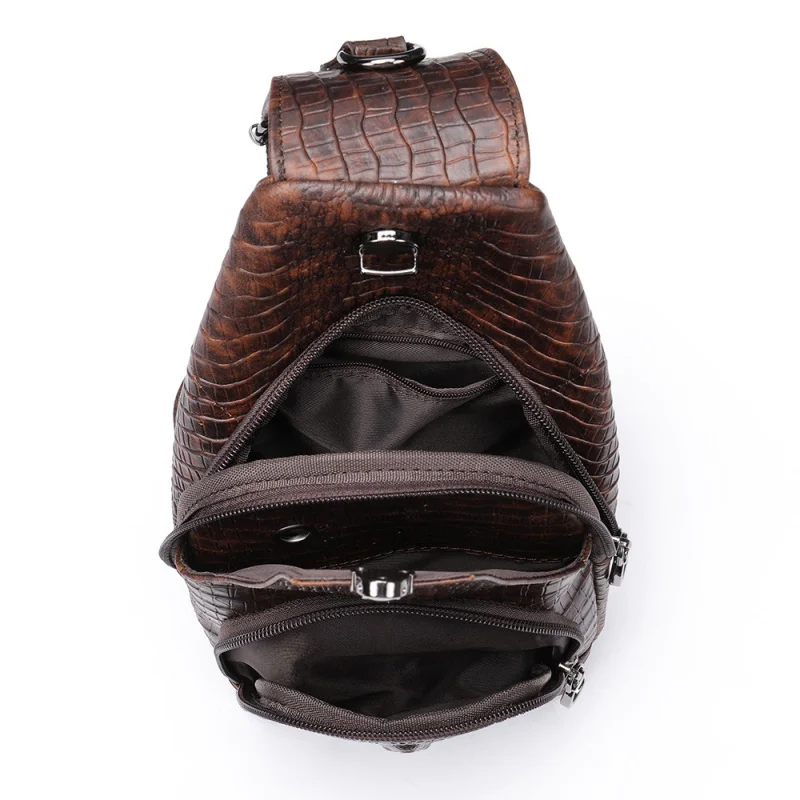 Imitation Crocodile Pattern Crossbody Chest BagNIUCUNZHCowhide street fashion men's crossbody bag genuine leather shoulder bag