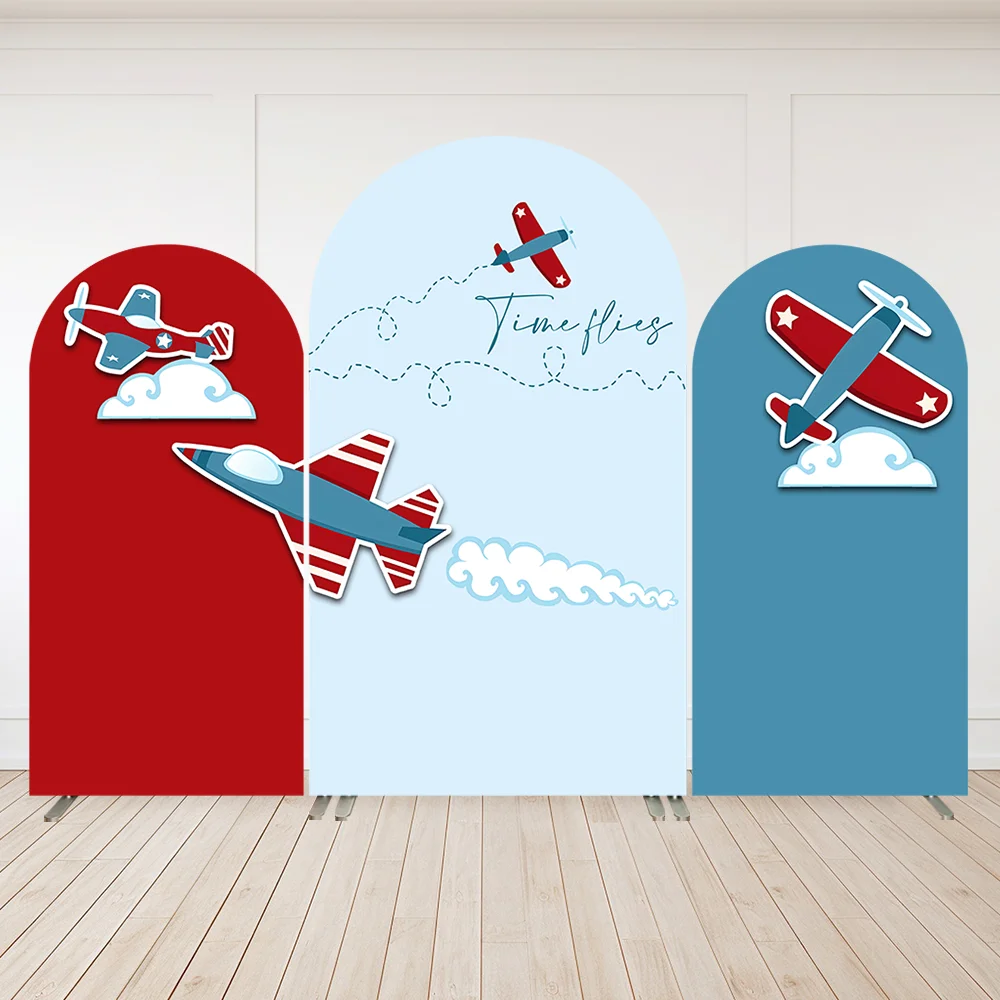 

Boy Birthday Decoration Airplane Arched Backdrop Cover Red and Blue Baby Shower Background Kids Birthday Party Banner Supplies