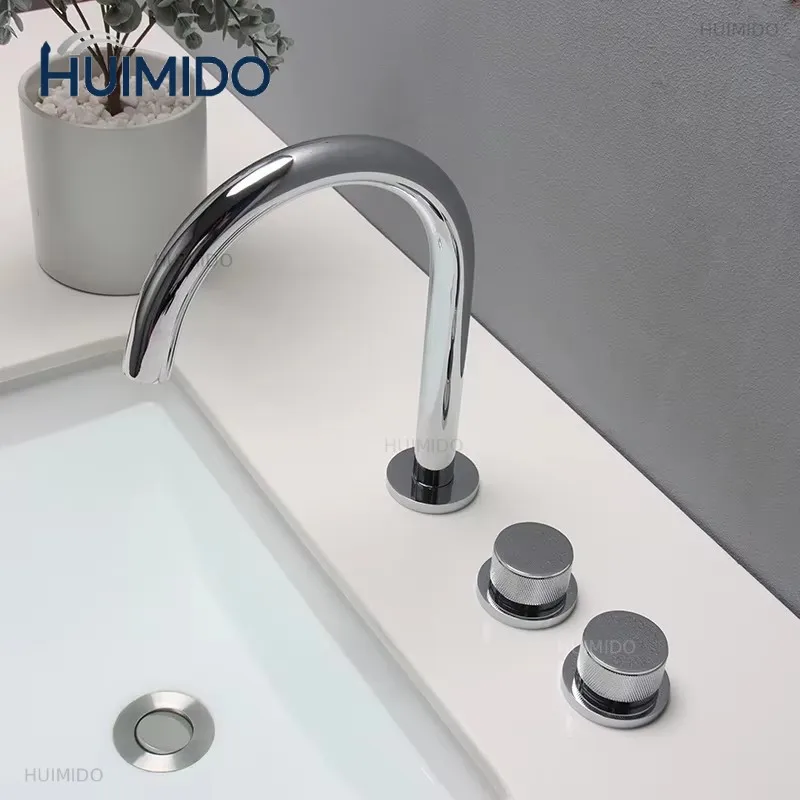 Basin Mixer Hot and Cold Black Bathroom Faucet Brass 8 inch Basin  3 Hole Sink faucet Lavotory Tap