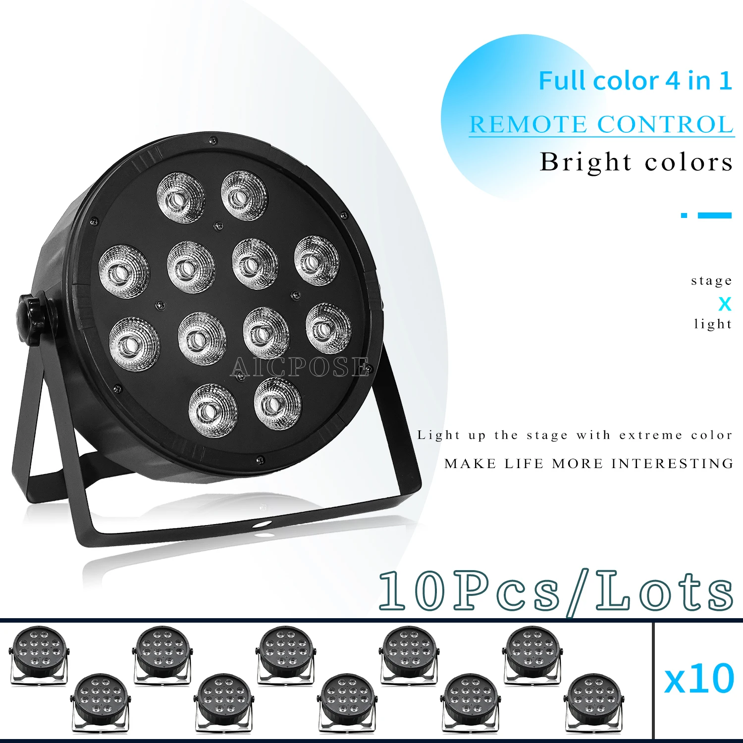 

10Pcs/Lots 12x12W Led Par Lights RGBW 4 in1 12*12w ABS Material Flat Par Led Dmx512 Disco Lights Professional Stage DJ Equipment