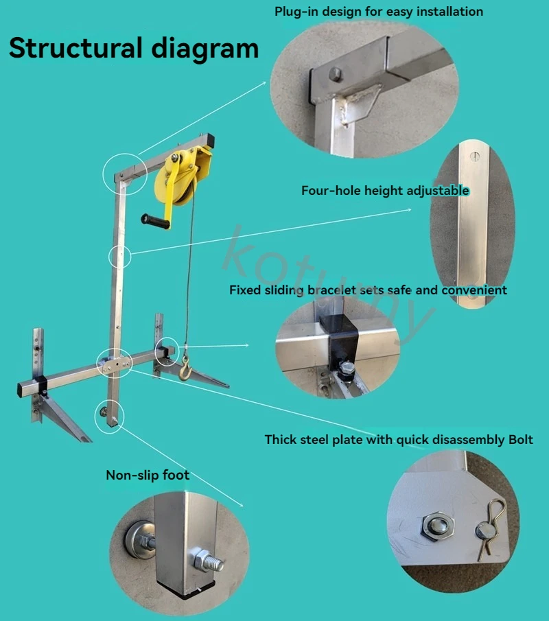 Air Conditioning Outside Installation Lifting Tool Crane Folding Self-locking Manual Winch Assembly Air Conditioner Hand Tool