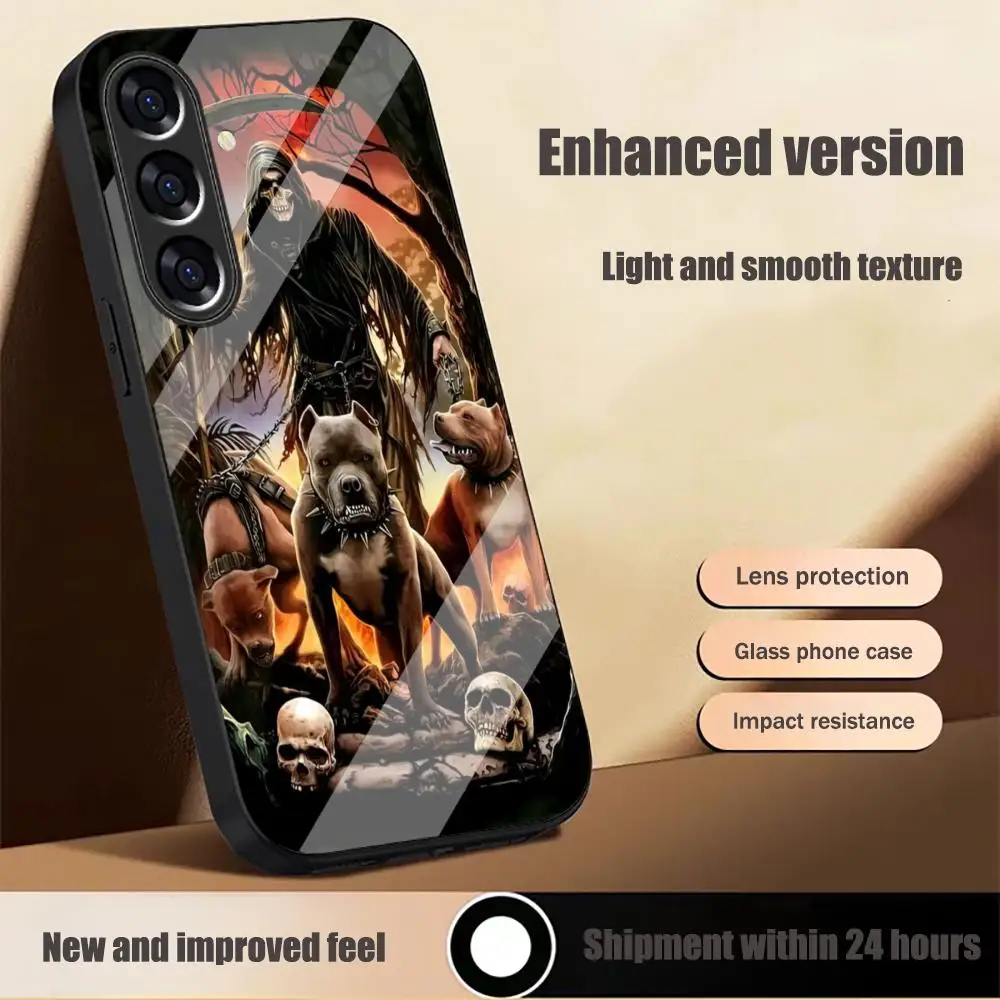 Death's Bulldog Pattern TPU HD glass phone case for Samsung Galaxy S26 S25 S24 S23 S22 S21FE,Ultra,Plus Scratch Dropresistant