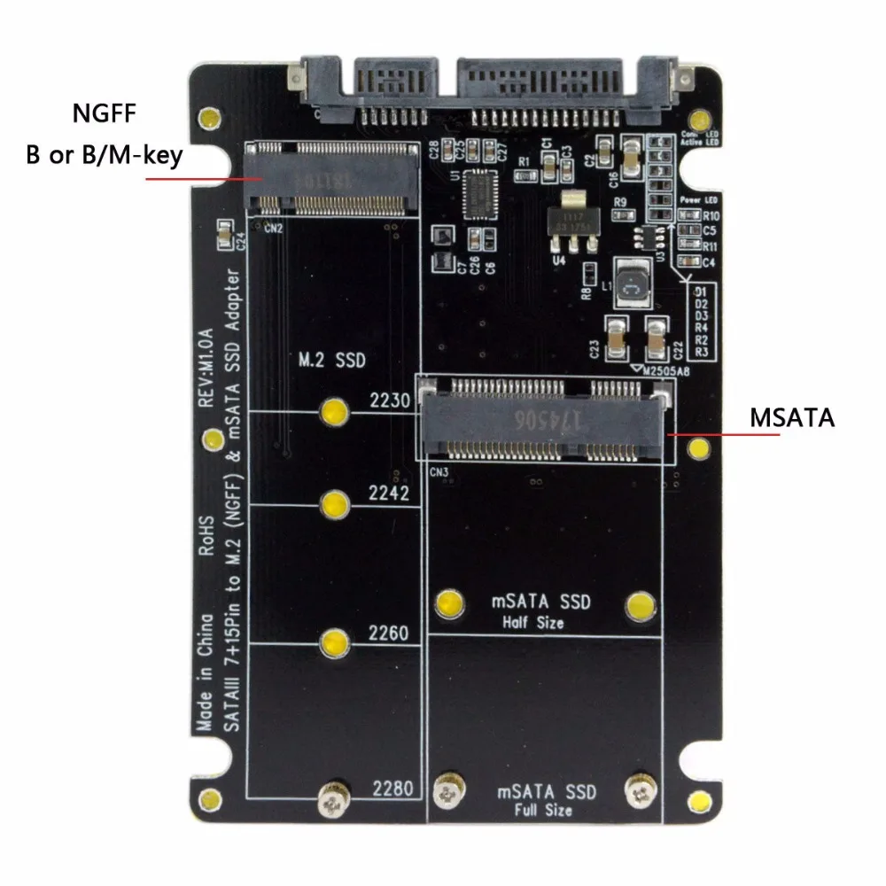 Xiwai Chenyang SATA 22Pin to Combo M.2 NGFF B-key & mSATA SSD Adapter Converter Case Enclosure