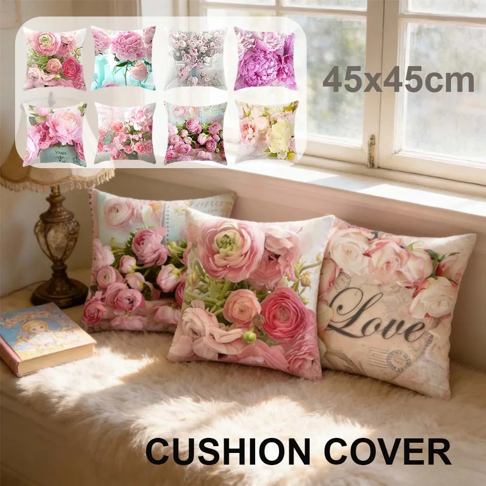 

1PC Countryside Style Floral Cushion Cover Soft Polyester Pillow Cases Home Decor for Living Room Bedroom Sofa Car Kussenhoes