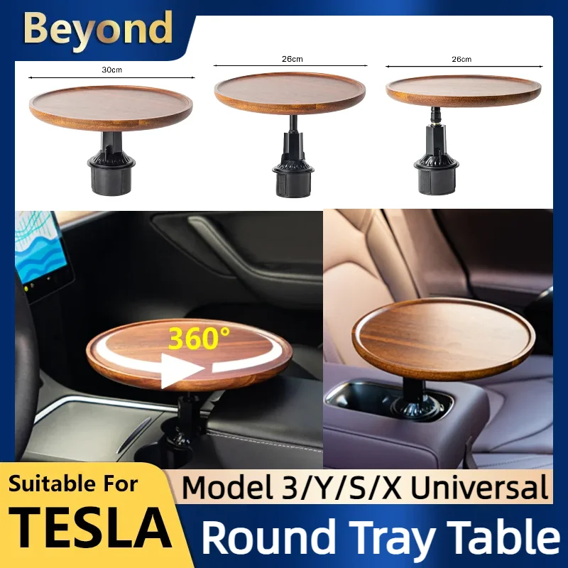 

Round Tray Table For Tesla Model 3/Y/S/X/Highland/Juniper 2025 Solid Wood Car Center Console Armrest Eating Drinks Tray Desk