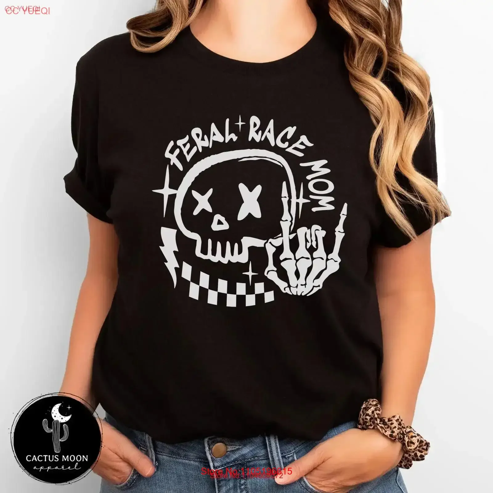 Funny Feral Race Mom with Skull and Skeleton Hands Adult Jersey T Shirt Sprint Car Stock Mama Pit Crew Day vintage Washed