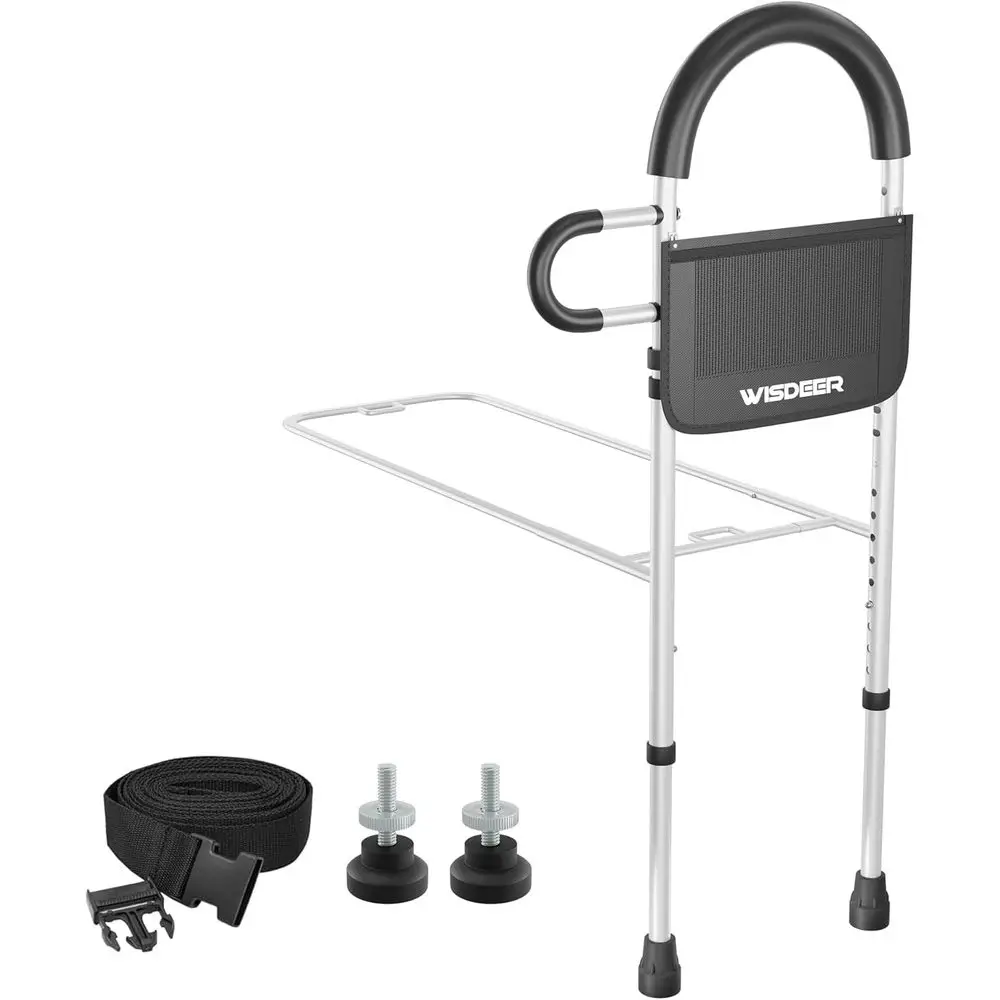 

Регулируемые поручни для кровати с двумя ручками и местом для хранения для безопасности пожилых людей - белые, для односпальных, двуспальных, королевских кроватей