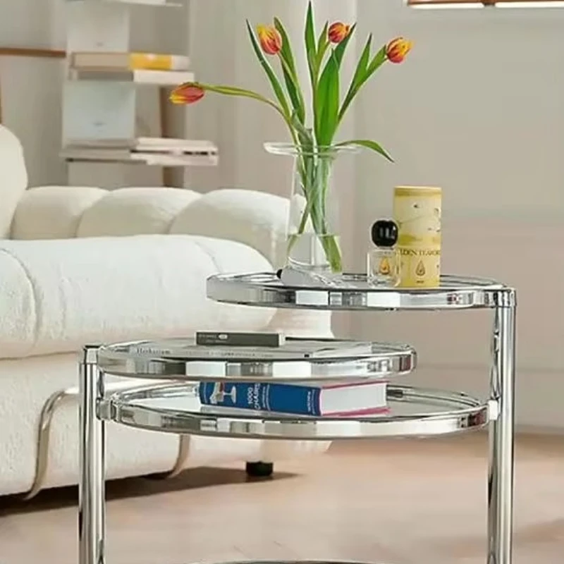 Internet celebrity style rotating coffee table sofa side table glass light luxury style modern Nordic simple small table