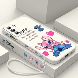 Cartoon Lilo Steek Voor Samsung Galaxy S24 S23 S22 S21 S20 Pro Fe Plus Ultra Vloeibare Linker Touw Telefoonhoes 5G Hoesje