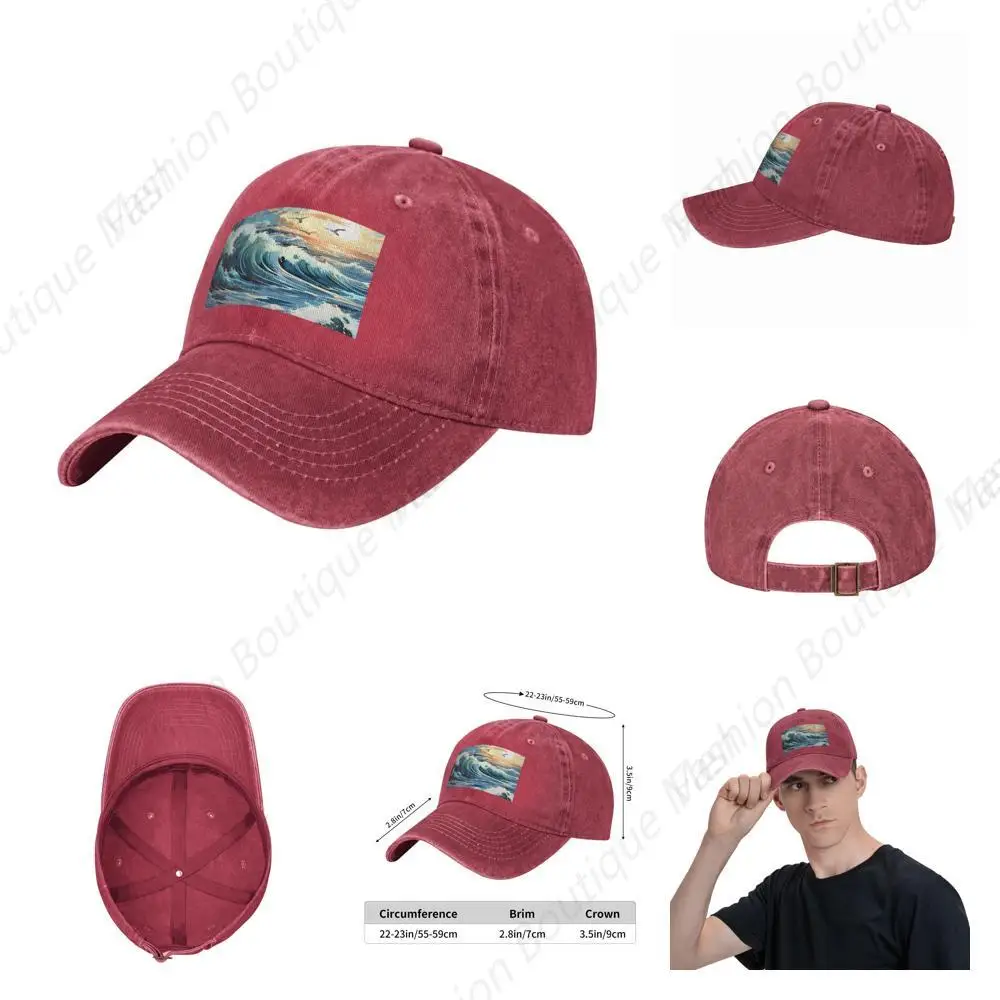 

Vintage Wave Sailboat Seagull Printing Hat Cowboy Cap Unisex Sandwich Caps Trucker Hat Men Women Outdoor Sport Sun Visor