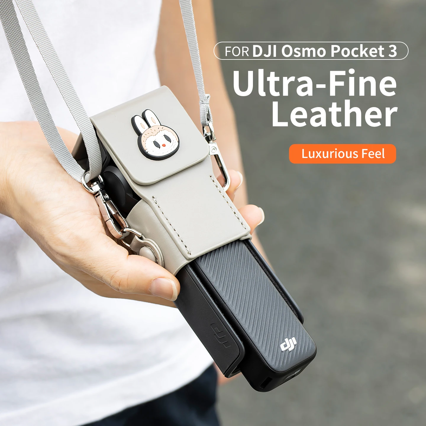 Capa protetora com alça de pescoço para bolso 3 couro pu capa de lente fofa de desenho animado com cordão ajustável para Osmo Pocket 3