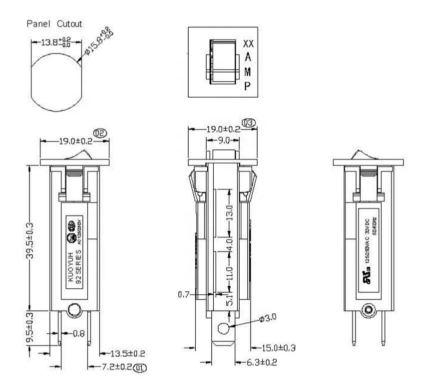 (1パック) kuoyuh 92シリーズ15A熱過負荷電流保護スイッチ回路ブレーカ