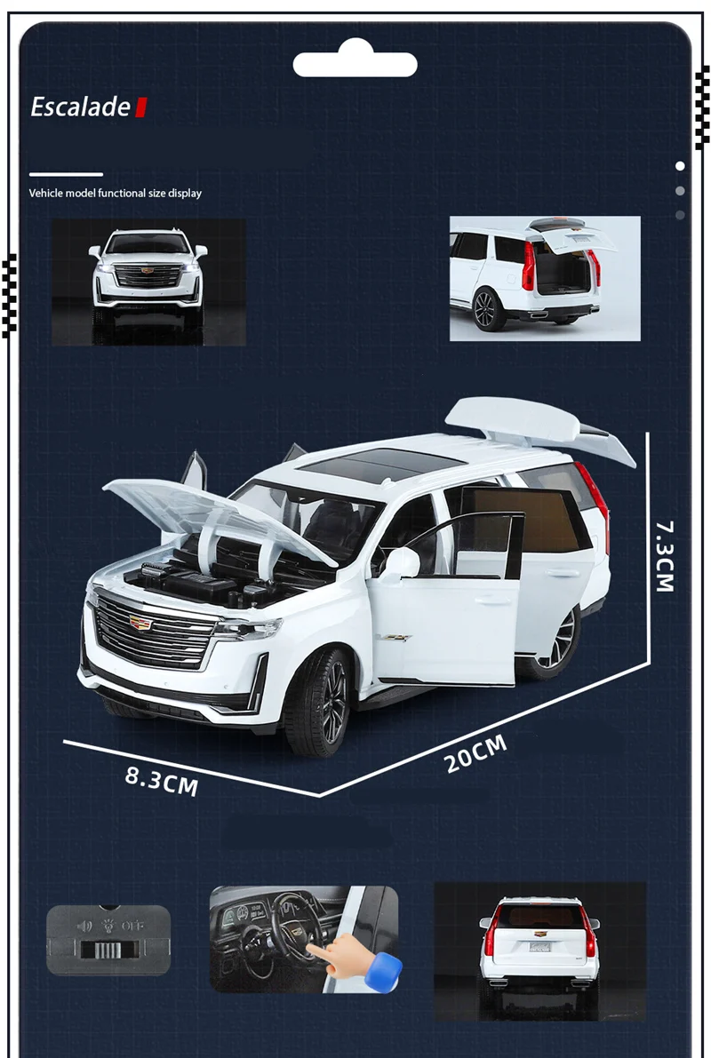 1/24 Cadillac Escalade SUV Luxus-Automodell aus Legierung, Druckguss-Metall Geländewagen-Modell mit Sound und Licht, Kinderspielzeug-Geschenk – Detail 2