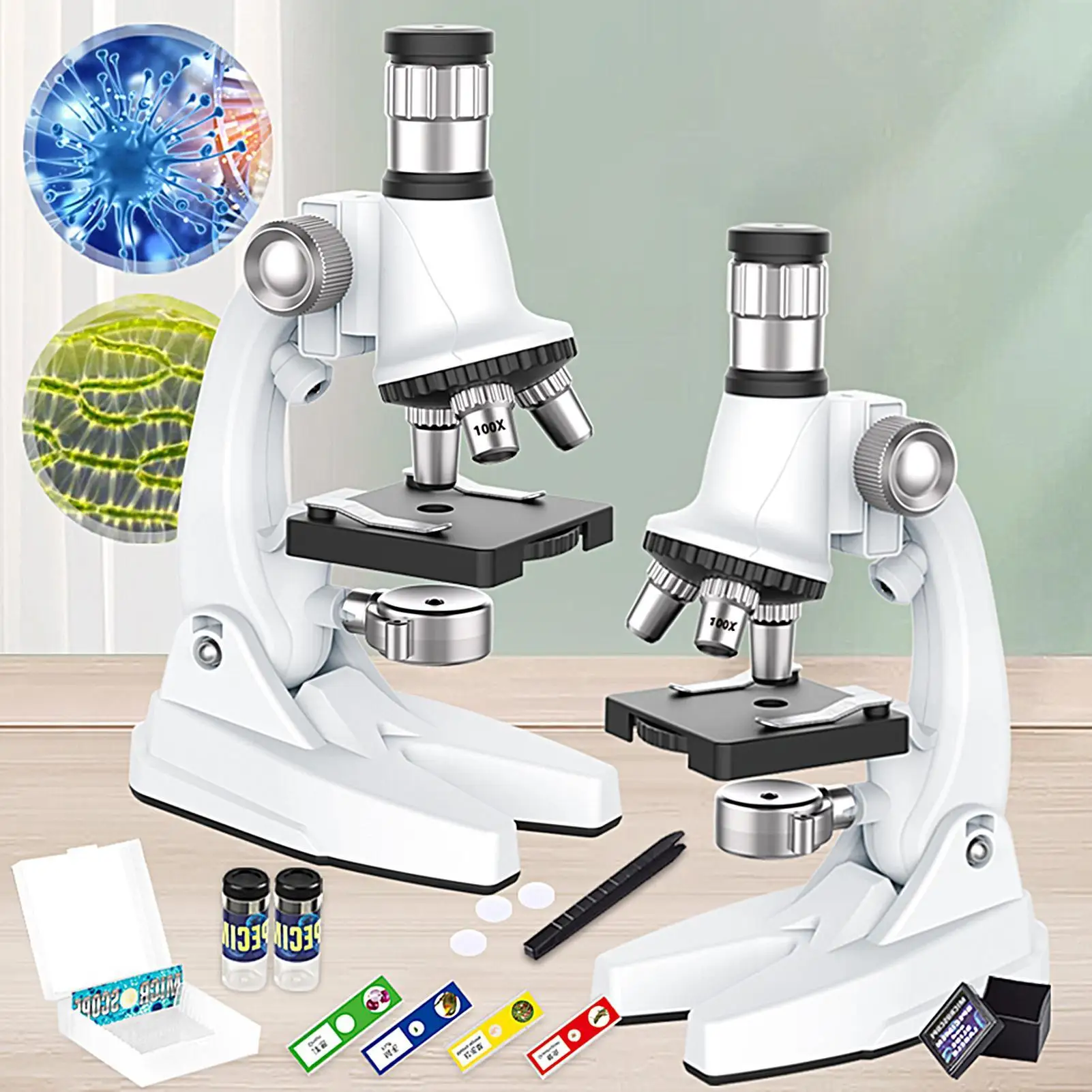 Beginnersmicroscoopset Voorbereide objectglaasjes Leerexperiment Kinderen Microscoop Wetenschapsspeelgoed voor thuislaboratorium Klaslokaal Jongens
