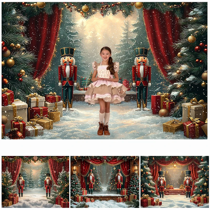 

LS Photography Background Christmas Nutcracker Snow Decoration Backdrop Family Children Xmas Holiday Party Prom Studio Props