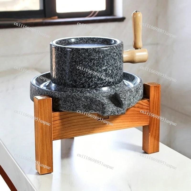 Traditional Small Stone Mill with Black Grinding Disc, Household Machine for Soy Milk, Rice Flour and Tofu Making