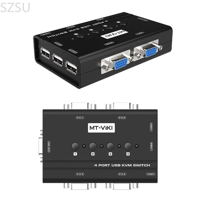 SZSU MT460KL 4 USB -порт KVM Переключатель 4 в 1 OUT KVM Box 4 Port VGA Adapter 1920x1440 10x6,5 см/3.94x2,56in