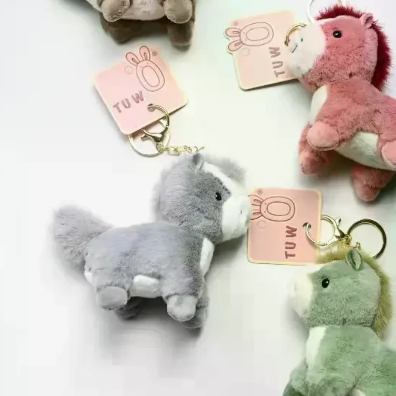 1개 귀여운 플러시 포니 키체인 만화 말 인형 펜던트 백팩 장식 키홀더 크리스마스 새해 선물