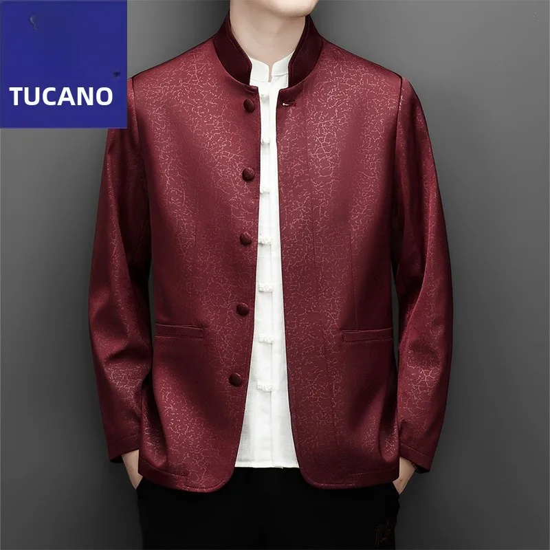 

Новый китайский мужской костюм-тройка (куртка, брюки, жилет) в стиле тан для мужчин среднего возраста, весна-осень, в национальном стиле