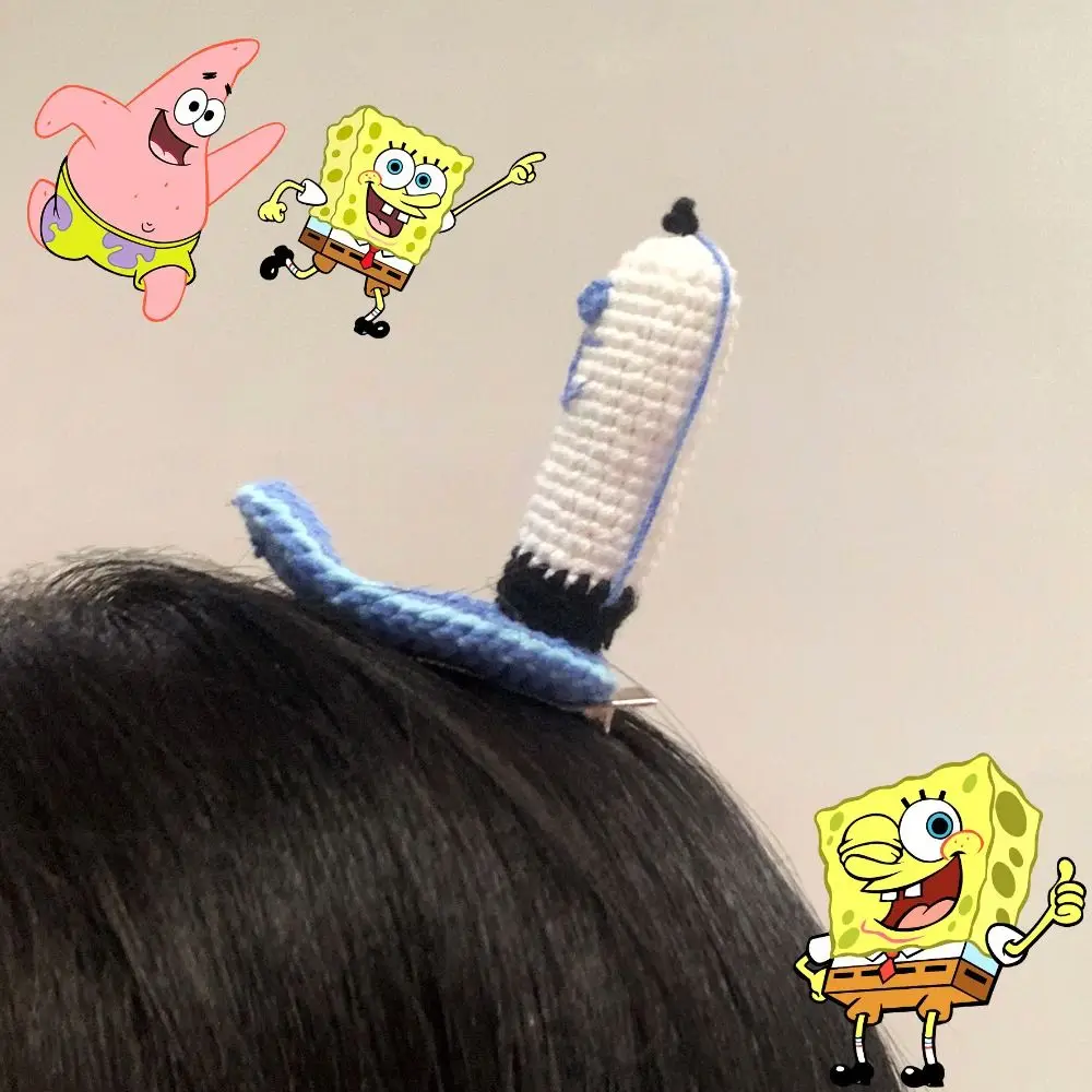 Krusty Krab Staff Hat Sponges Hair Clips Cute Knitted Hairs Cosplay Hairpins Cartoon Headwear Women