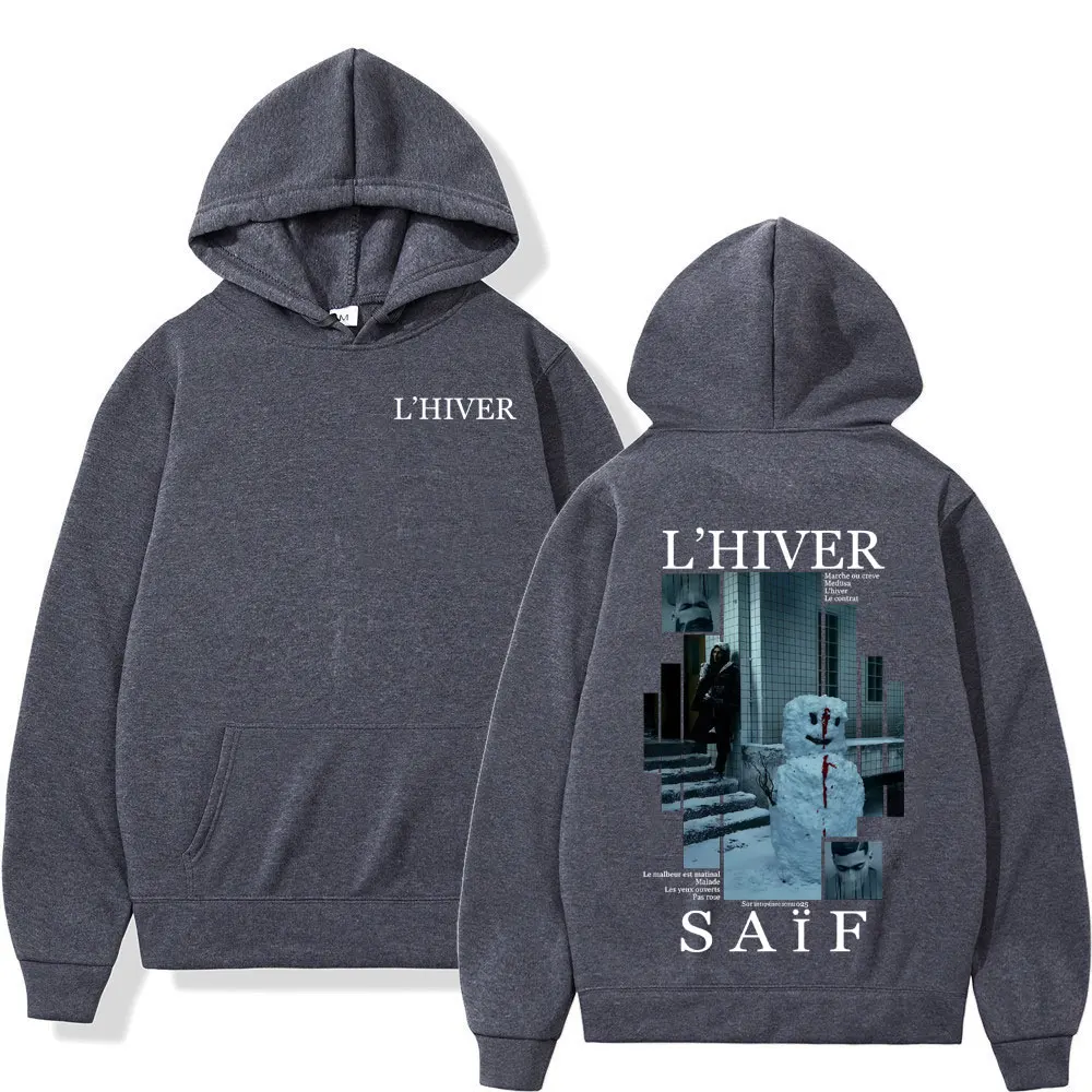 Rapper L'HIVER Saif Album 2025 Hoodies Men's Hip Hop Fleece Pullover Sweatshirt Retro Long Sleeve Oversized Hoodie Streetwear
