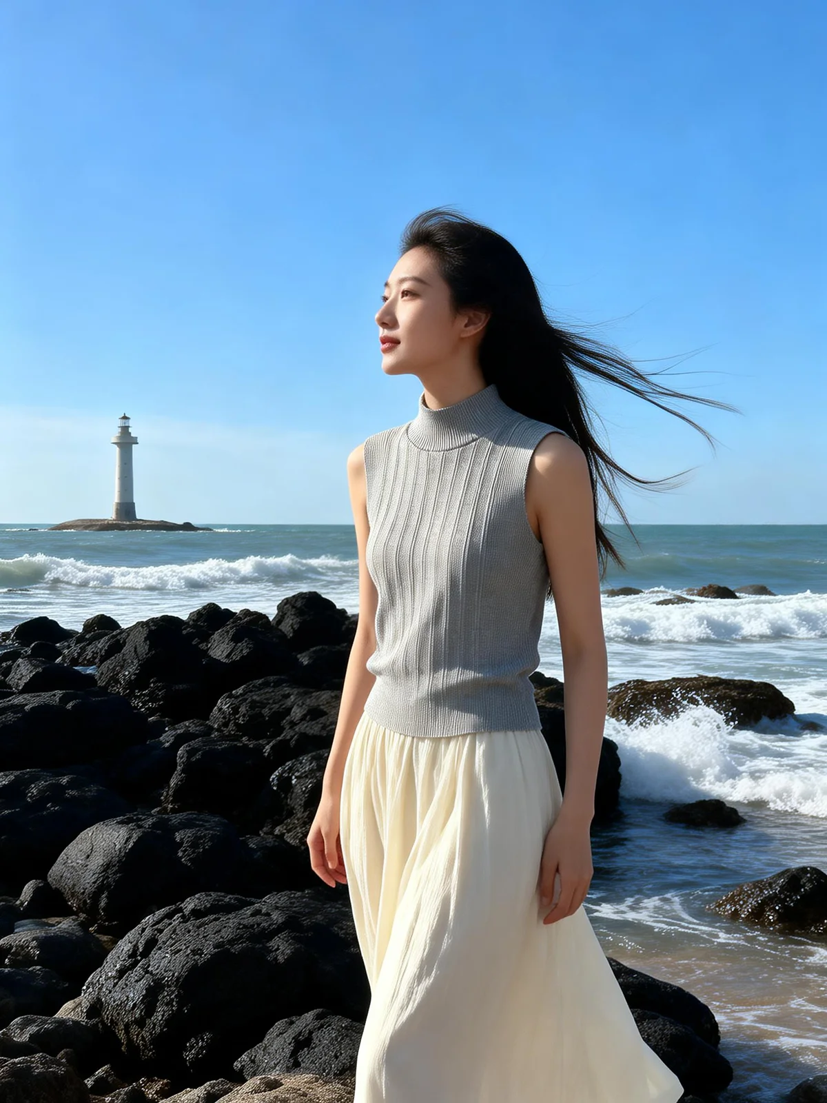

Women's Slim Fit Knitted Vest Sleeveless round Neck Half High Neck Base Layer Soft Wool Blend Casual Spring Fashion