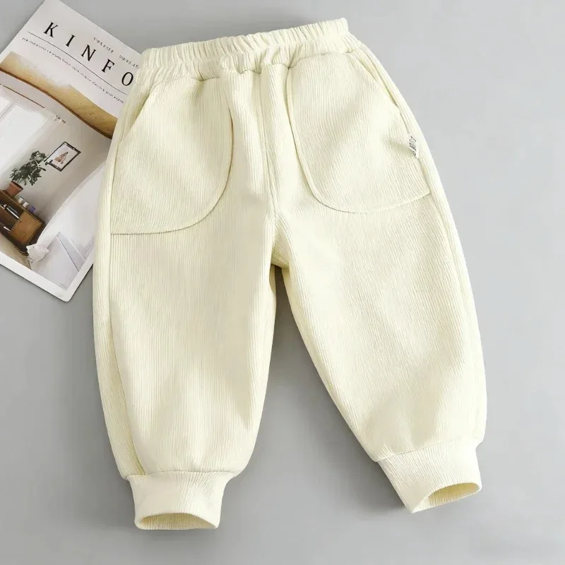 Kids Autumn Winter Warm Pants Velvet Thickened New Boys Girls Baby Trousers Solid Color Simple Children Outdoor Sport Pants