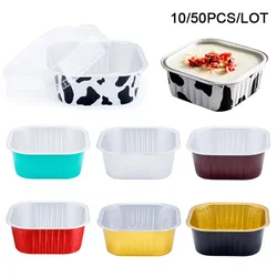 10/50pcs 300ml Aluminum Foil Cake Baking Cup Square Shape Mousse Dessert Cupcake Liners Cups with Lids Pastry Muffin Molds