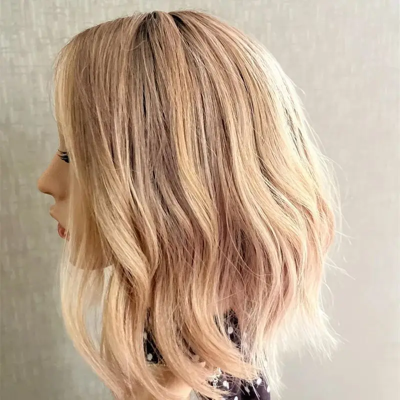 Short Wave Bob Blonde Wigs Synthetic HD Lace Front Wigs Highlight Glueless Ombre Caramel Colored Highlights Lace Front Wigs 12‘’