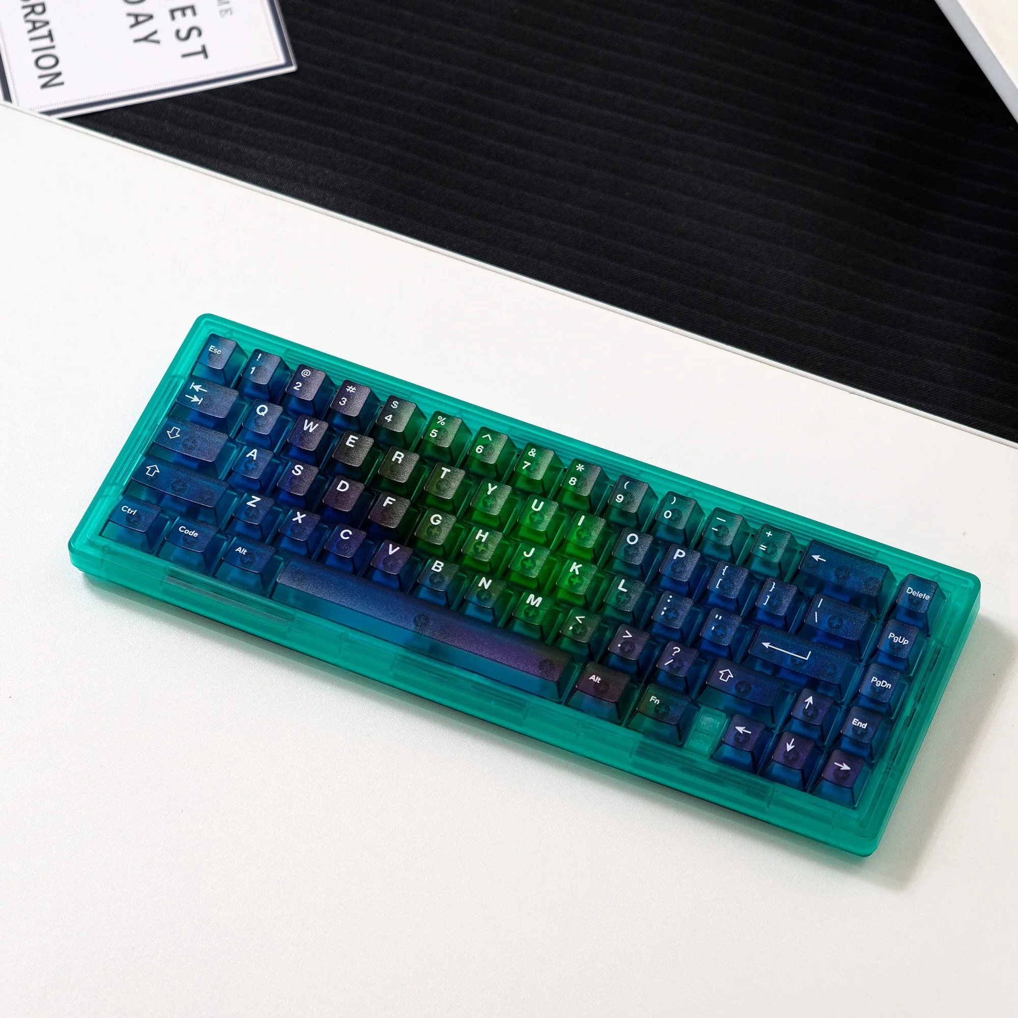 Aifei Fog Translucent Keycaps Gradient 122 Keys Pink Blue Green Color for Mechanical Keyboard Mad 60he 68he Wooting Game PC