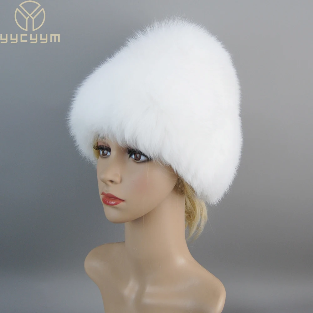 Hot Sale Winter Hat 100% Real Natural Silver Fox Fur Women\'s Knitted Fur Cap Women Hat Fox Fur Hat Female Ear Warm Winter Must