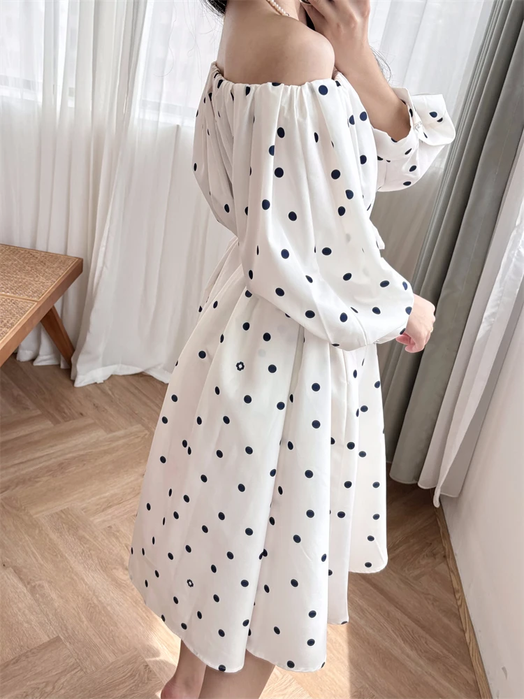 

Polka Dot Dress Design Sense One Shoulder Waist Short Skirt for Women Romantic and Elegant M Home 2024 Early Autumn New Edition